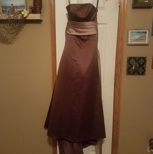 Chocolate brown Bill Levcoff bridesmaid dress